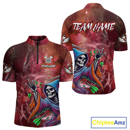 Grim Reaper Red Galaxy Funny Dart Shirts For Men Custom Darts Jerseys Outfit, Darts Gifts TDM3880