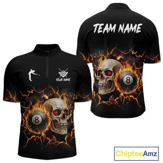 Personalized Skull 8 Ball Fire Billiard Shirt For Men Custom Pool Team Shirt, Billiard Jersey TDM5424