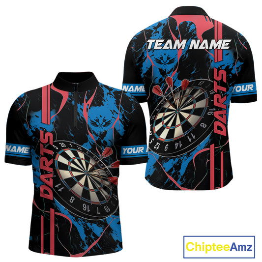 Custom Men's Dart Shirt - Grunge Blue And Red Dartboard Paint Splash Polo & Quarter Zip Jersey TDM3981
