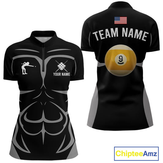 Personalized 9 Ball Pool Team Shirts For Women Custom Billiard Jersey Polo & Quarter Zip TDM5208