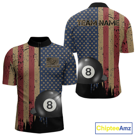 Vintage American Flag 8 Ball Billiard Shirts For Men Custom Patriotic Pool Team Jerseys TDM3998