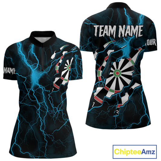 Personalized Blue Thunder Lightning Dart Shirt For Women Custom Darts League Jersey Polo & 1/4 Zip TDM4352