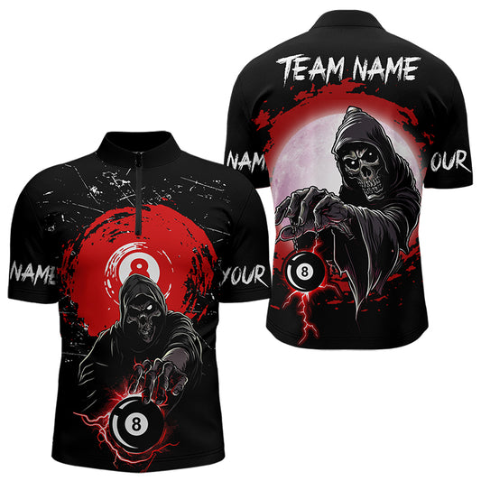 Black And Red Grunge Grim Reaper 8 Ball Billiard Shirt For Men Custom Billiard Team Jersey TDM3433