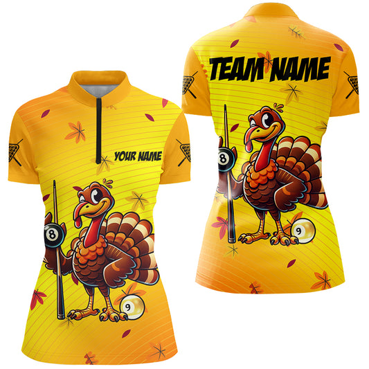 Yellow Funny Turkey Women Billiard Shirts Custom Thanksgiving Shirt For Pool Lover, Billiard Jerseys TDM2753
