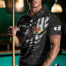 Load image into Gallery viewer, Personalized Black Grunge US Flag Billiard Balls Polo, 1/4 Zip For Men, 9 Ball Pool Billiard Jersey TDM3574