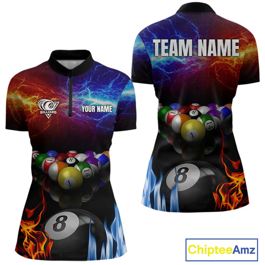 Orange And Blue Custom Lightning Women's Billiard Shirts – Billiard Pool Team Jerseys Polo & 1/4 Zip TDM4014