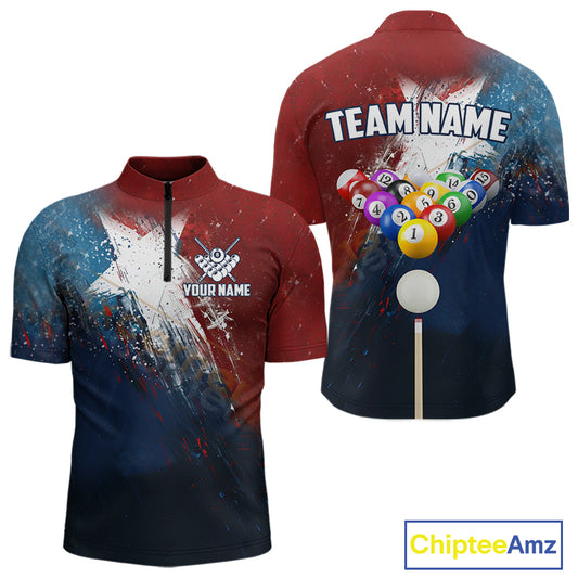 Personalized Grunge Texas Flag Billiard Shirt For Men Custom Patriotic Pool Team Jerseys TDM4201