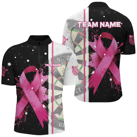 Pink Ribbon Breast Cancer Darts Shirts For Men Custom Grunge Darts Jerseys, Breast Cancer Gifts TDM2515