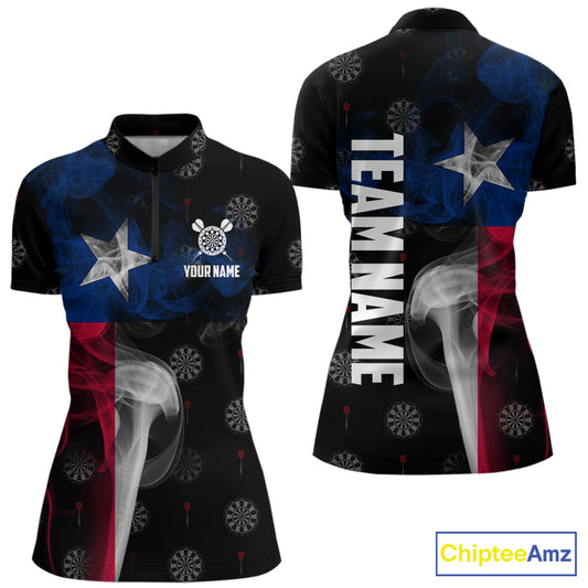 Personalized Texas Flag Smoke Darts Polo & Quarter Zip For Women Custom Texas Darts Team Jersey TDM5487