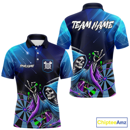 Funny Grim Reaper Blue Purple Galaxy Dart Shirts With Pocket Option For Men TDM5490