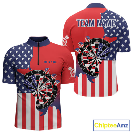 American Flag Dartboard Patriotic Darts Shirt For Men Custom Darts Team Jersey Polo & 1/4 Zip TDM4608