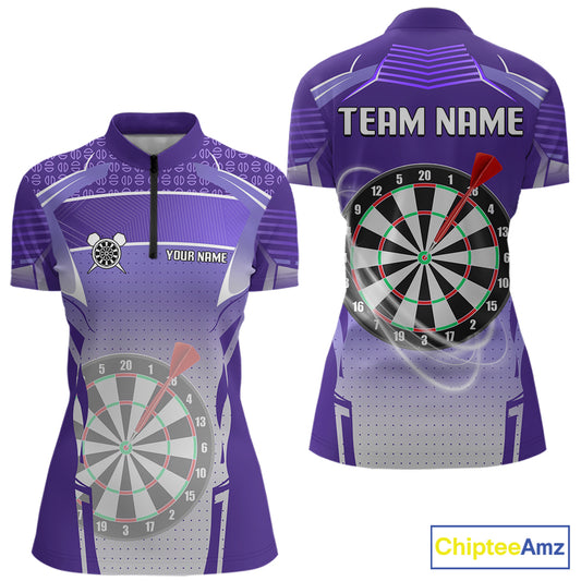 Purple Dartboard Lights Custom Darts Polo & Quarter Zip For Women, Personalized 3D Darts Team Jersey TDM5499