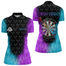 Load image into Gallery viewer, Blue And Purple Flame Women Dart Shirt With Pocket Option Custom Dart Jersey TDM3759