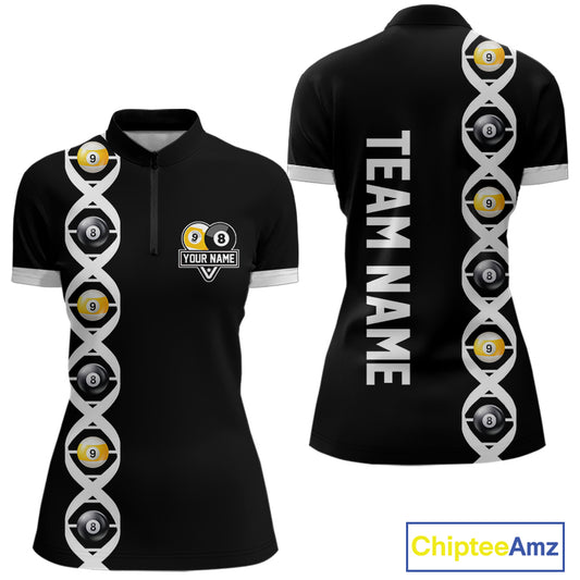 DNA Billiard 8 Ball & 9 Ball Shirts For Women Custom Funny Pool Jerseys Team Polo & 1/4 Zip |White TDM4392