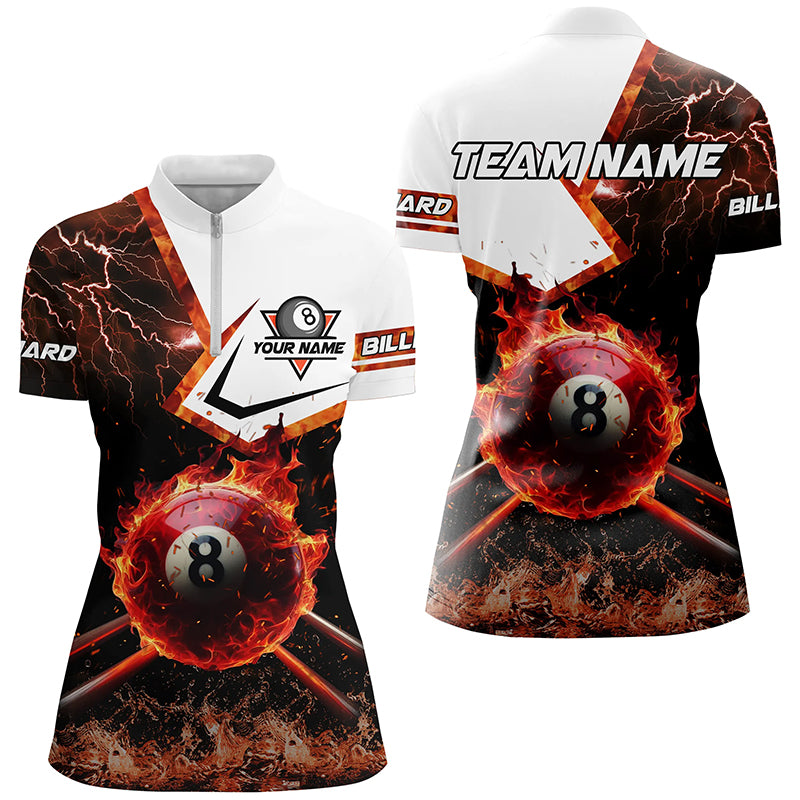 8 Ball Pool Burning With Fire Flame Custom 3D Billiard Shirts For Women, Billiard Jerseys Gifts TDM2289