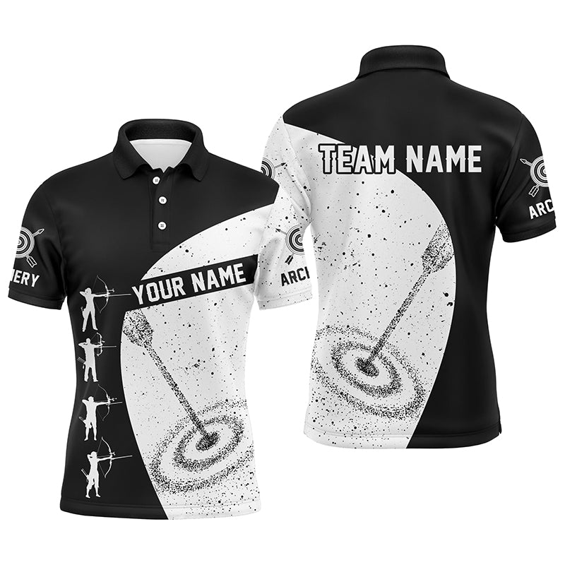 Custom Black White Archery Silhouettes Grunge Style Men Polo Shirts, Archery 3d Target Shirts Ideas TDM0615