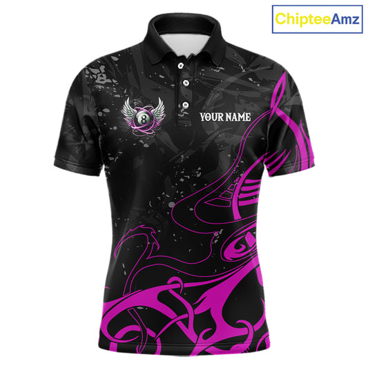Black And Purple 8 Ball Wings Billiard Shirt For Men Custom Tribal Pool Jersey Team Polo & 1/4 Zip TDM5774