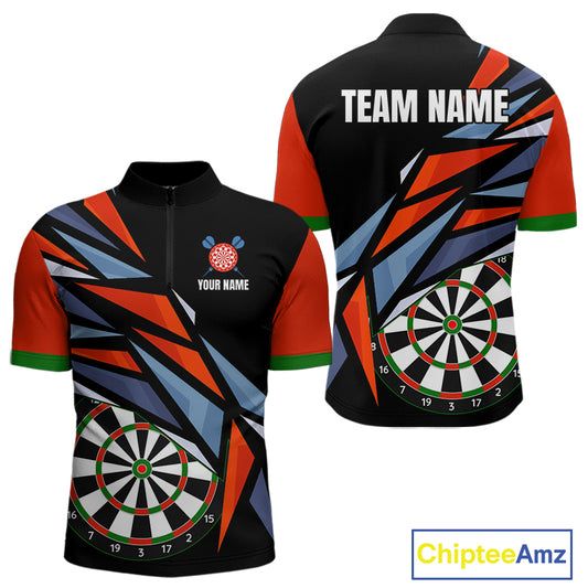 Personalized Red, Blue & Black Darts Shirt For Men Custom Darts League Team Jersey Polo & 1/4 Zip TDM4409