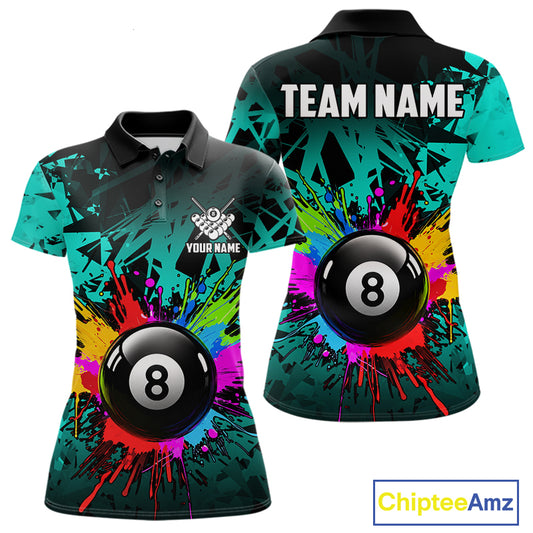 Colorful 8 Ball Pool Billiard Jersey For Women Custom Billiard Team Shirts Polo & 1/4 Zip | Turquoise TDM6581