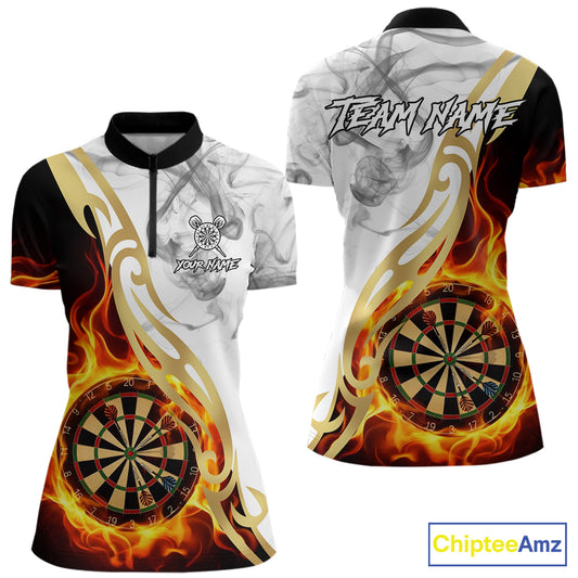 Personalized Flame Smoke Tribal Darts Shirt For Women Custom Golden Darts Jersey Team Polo & 1/4 Zip TDM5537