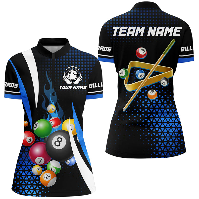 Personalized Blue Billiard Balls Jerseys Women Quarter-Zip Shirts, Pool League Shirts Design TDM0622