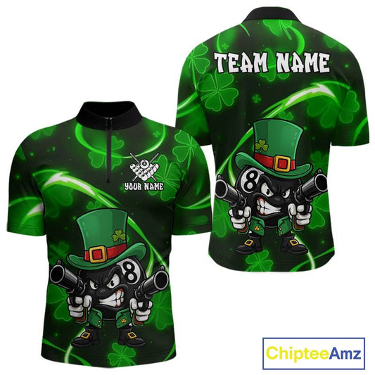 Personalized St Patrick Day 8 Ball Billiard Shirt For Men, Funny Shamrock Luckiest Billiard Jersey TDM5538