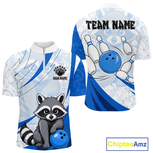 Custom Blue Funny Raccoon Bowling Jersey For Men Custom Bowling Shirts Team Polo & Quarter Zip TDM6593