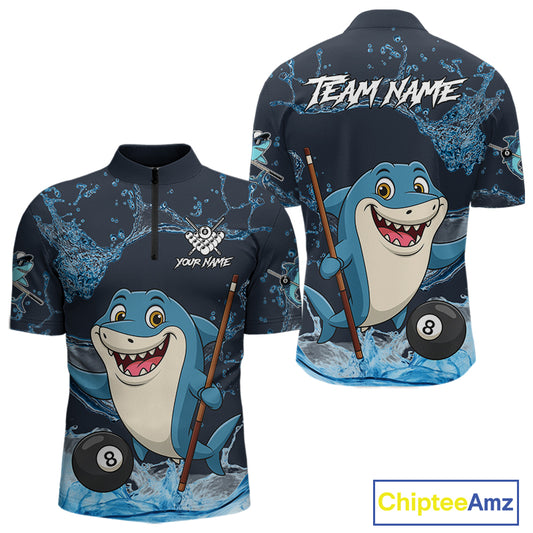 Blue Funny Shark 8 Ball Pool Billiard Shirt For Men Custom Billiard Team Jersey Polo & 1/4 Zip TDM4871