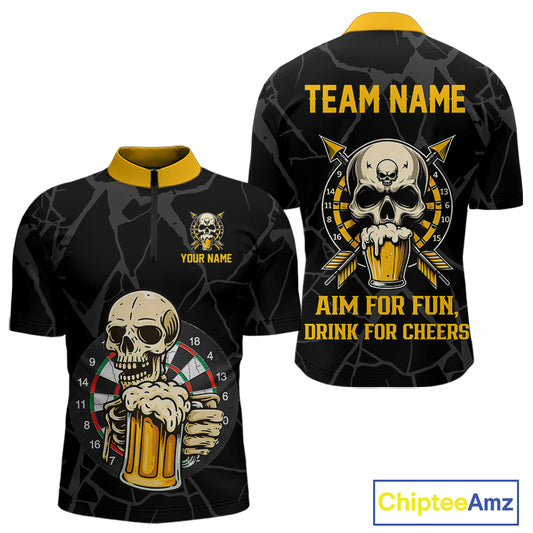 Funny Darts And Beer Aim For Fun Drink For Cheer Custom Skull Dart Shirt For Men, Dart Team Jersey TDM4878