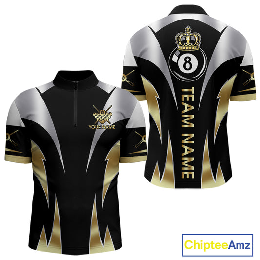 Personalized Crown 8 Ball Billiard Shirt For Men Custom Billiard Tournament Pool Team Jersey |Gold TDM5571