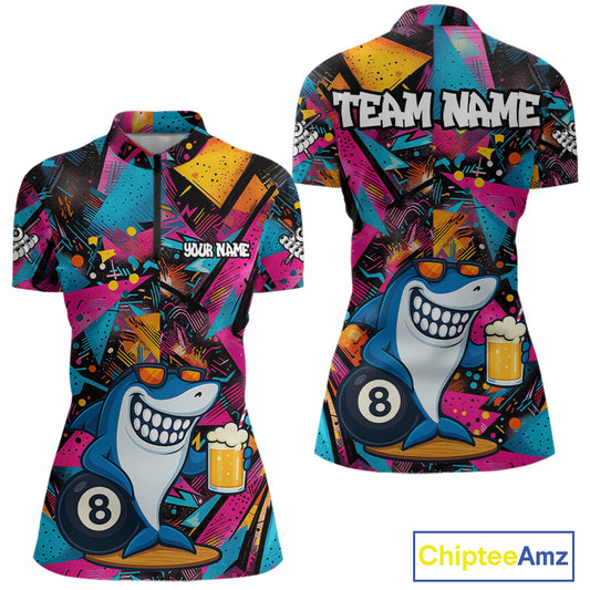 Funny Shark Colorful Graffiti Style Custom 8 Ball Billiard Shirt For Women Best Billiard Team Jersey TDM4890