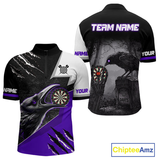 Personalized Raven Darts Shirt For Men Custom Black And Purple Gothic Darts Team Jersey TDM5092