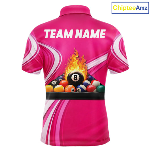 Personalized Pink Billiard Jersey For Men Custom Flame 8 Ball Pool Billiard Shirt Polo & 1/4 Zip TDM5814
