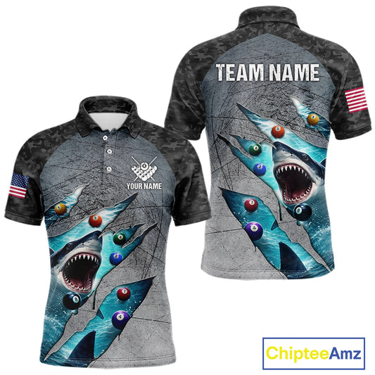 Personalized Funny Shark Billiard Shirt For Men, 8 Ball Pool Team Jersey Polo & 1/4 Zip Shirt TDM6202