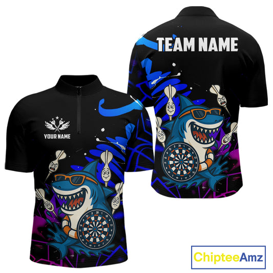Funny Shark Darts Shirt For Men – Custom Dart Team Jersey | Polo & Quarter Zip Darts Shirt Style TDM4077