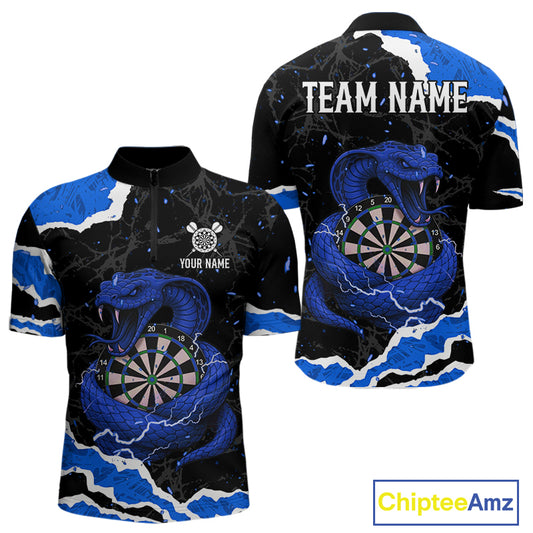 Black And Blue Dartboard Cobra Snakes Darts Polo & 1/4 Zip Custom Mens Darts Shirt, Darts Jersey TDM5338