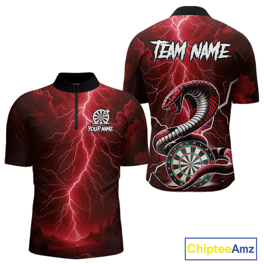 Red Lightning Thunder Cobra Darts Shirt For Men Custom Darts League Team Jersey Polo & 1/4 Zip TDM4894