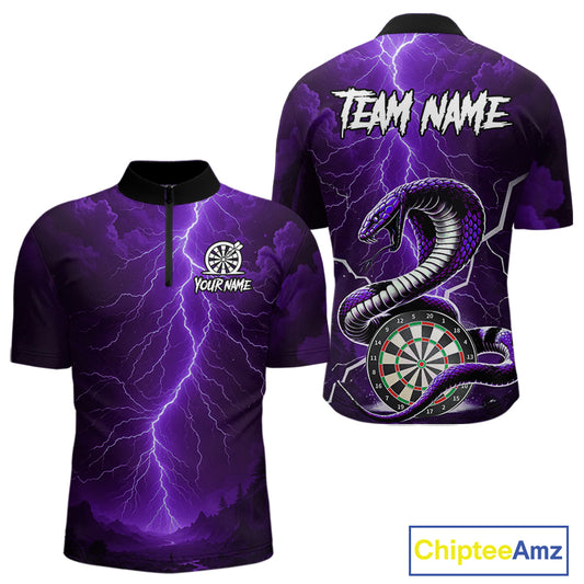 Purple Lightning Thunder Cobra Darts Shirt For Men Custom Darts League Team Jersey Polo & 1/4 Zip TDM4896