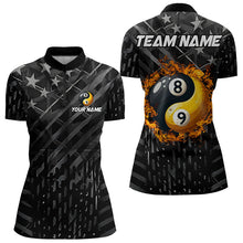 Load image into Gallery viewer, Black US Flag Ying And Yang 8 Ball & 9 Ball Custom Billiard Shirts For Women Funny Billiard Jerseys  TDM3357