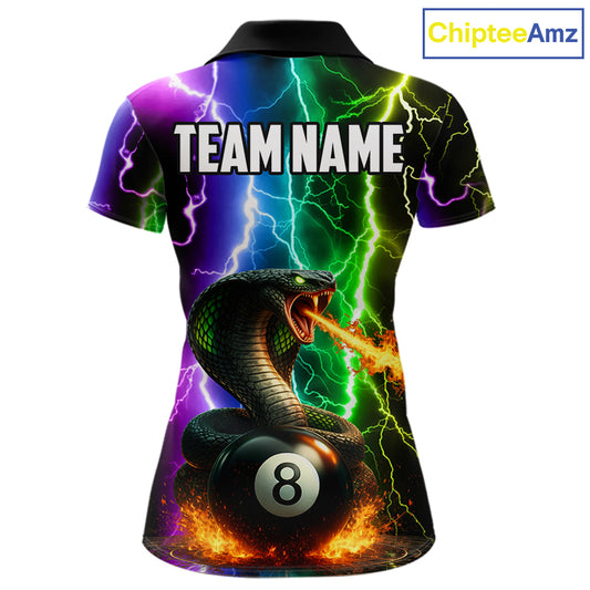 Colorful Lightning Cobra Snake 8 Ball Billiard Shirt For Women Custom Pool Team Jersey Polo, 1/4 Zip TDM5986