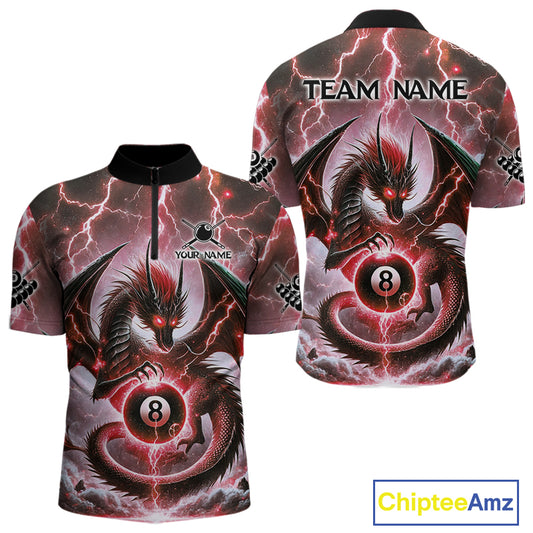 Personalized Thunder Lightning Dragon Billiard Shirt For Men, Red 8 Ball Pool Team Jersey TDM4481