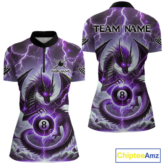 Personalized Purple Thunder Lightning Dragon Billiard Shirt For Women, Best 8 Ball Pool Team Jersey TDM4482