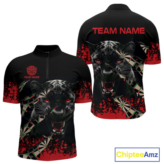 Grunge Black And Red Panther Dart Shirt For Men Custom Dart Jersey Team Polo & Quarter Zip TDM4485