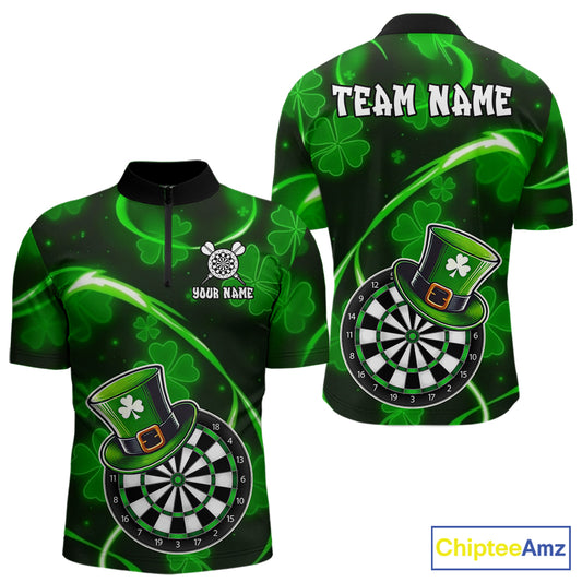 Green Glowing Shamrock Luckiest Darts Shirt For Men Custom St Patrick Day Darts Team Jersey TDM5356