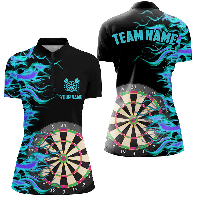 Turquoise Fire Flame Dart Board 3D Printed Women Darts Shirts Custom Team Name Darts Jerseys Uniform TDM1740