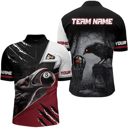 Personalized 8 Ball Pool Crows Billiard Shirts For Men, Billiard Team Jerseys |Red TDM3151