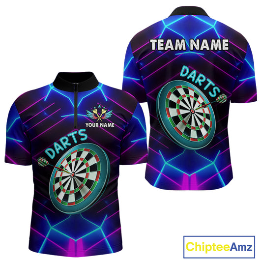 Neon Purple Blue Dart Shirts For Men Custom Glowing Dart Jersey Team Outfit Polo & Quarter Zip TDM3846
