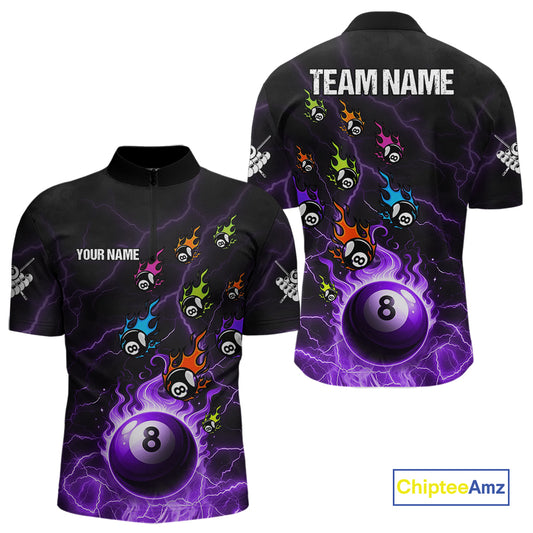 Personalized Funny Colorful Flame 8 Ball Billiard Shirt For Men Custom Pool Team Jersey |Purple TDM4968
