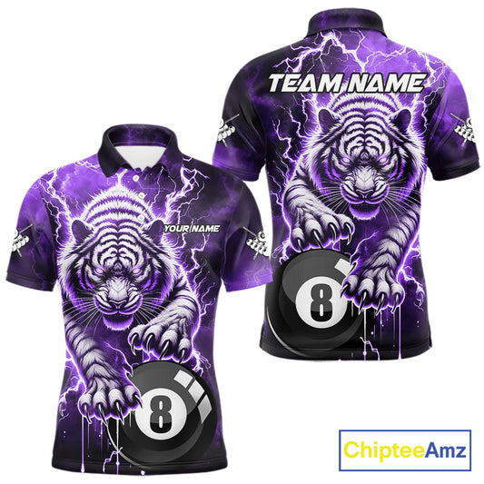 Purple 8 Ball Thunder Lightning Tiger Billiard Shirt For Men Custom Pool Team Jersey Polo, 1/4 Zip TDM6038