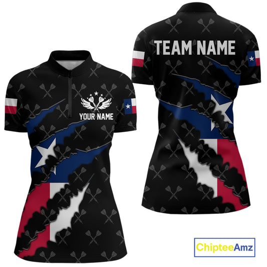 Personalized Texas Flag Darts Pattern Polo & 1/4 Zip For Women Custom Texas Darts Team Jerseys TDM5418